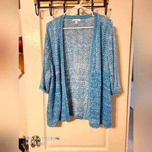 Kim Rogers Plus Size 3X Shrug Lightweight Open Front Sweater Blue Casual Classic